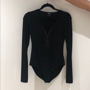 Paige black lace up leotard